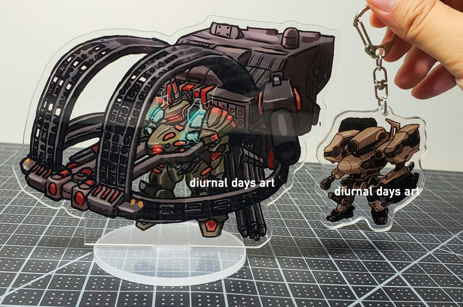 Armored Core fanart Balteus acrylic standee -- 621 fanart keychain for size comparison