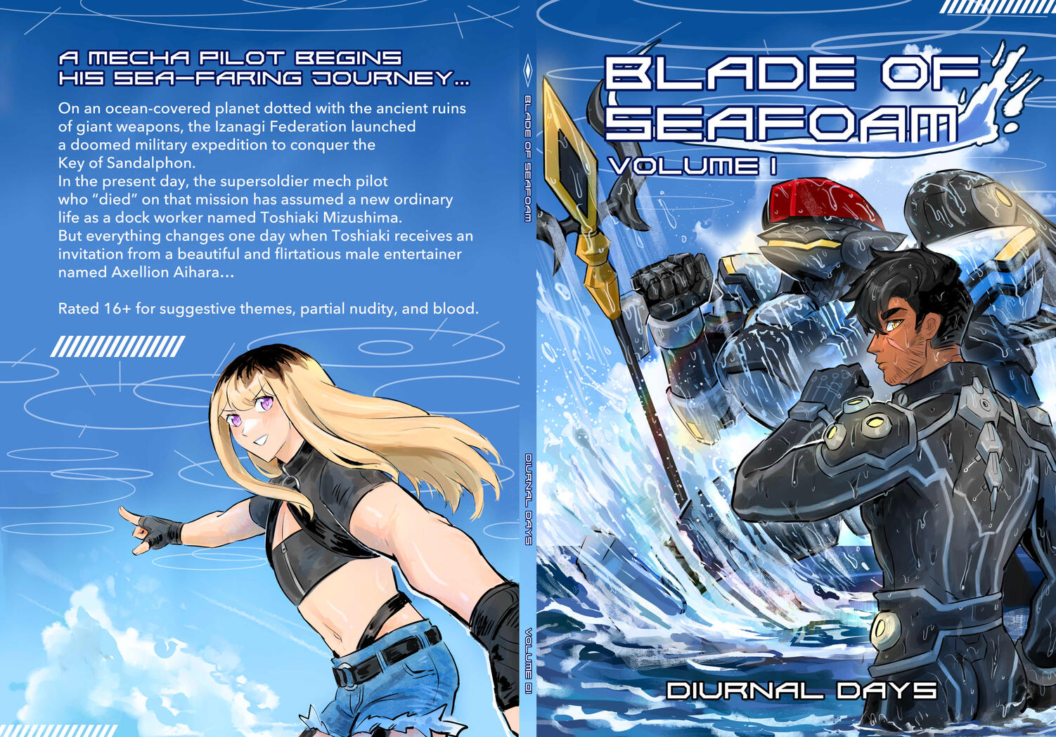 Cover of my original comic "Blade of Seafoam" inspired by mecha anime and video games