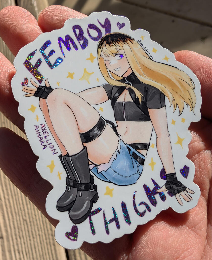 Sparkly vinyl sticker of one of the characters from my comic
