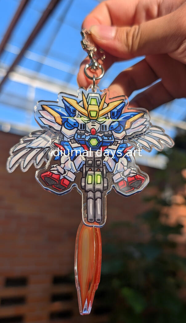Gundam fanart acrylic keychain with a moving wings mechanism