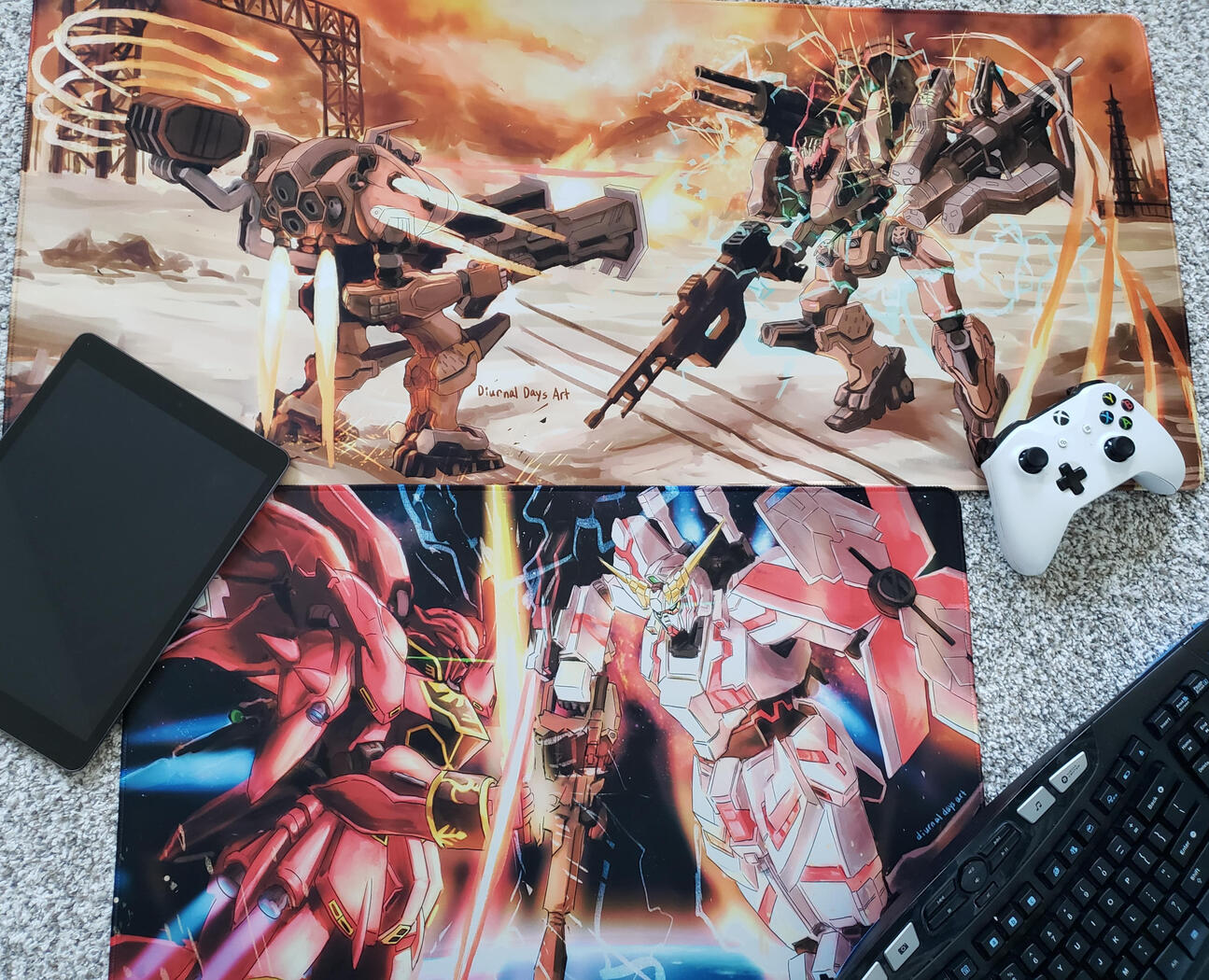 Armored Core 6 and Gundam Unicorn deskmat designs